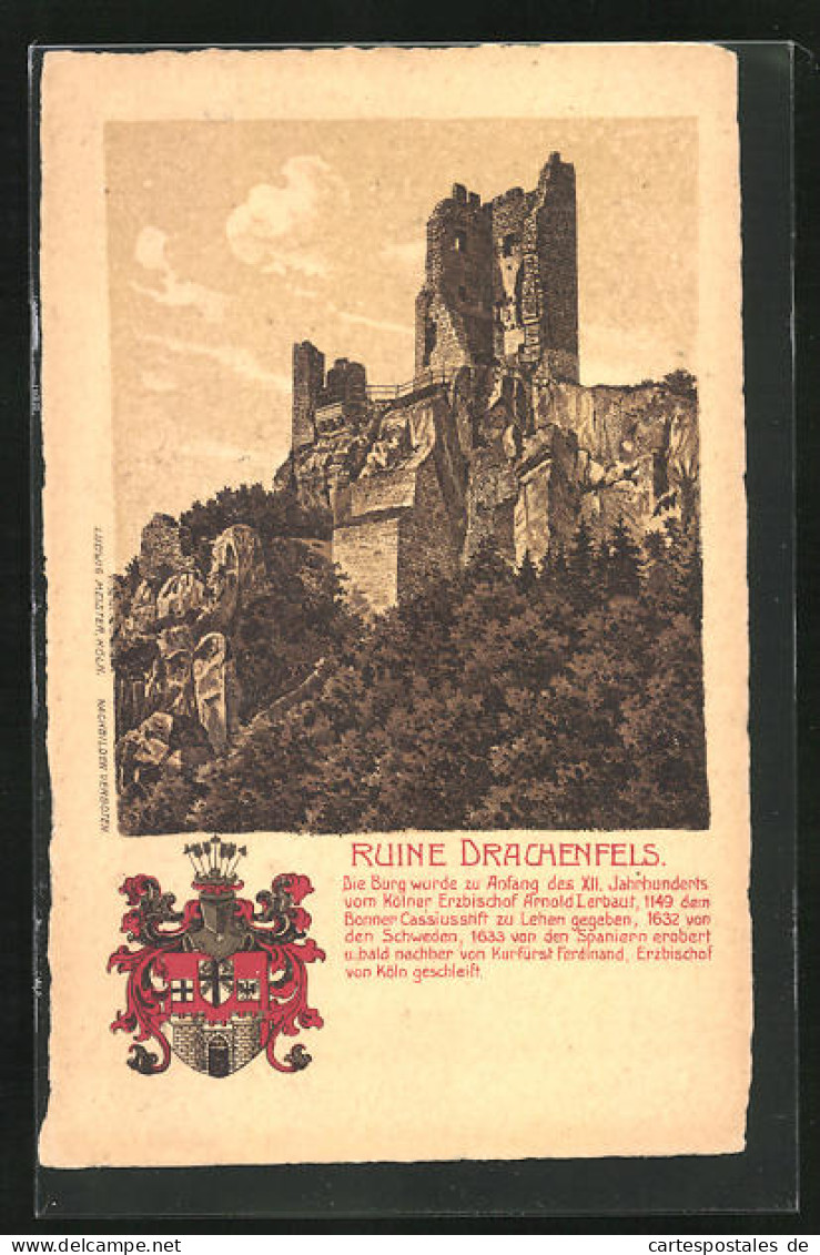 Lithographie Rhöndorf, Ruine Drachenfels  - Drachenfels
