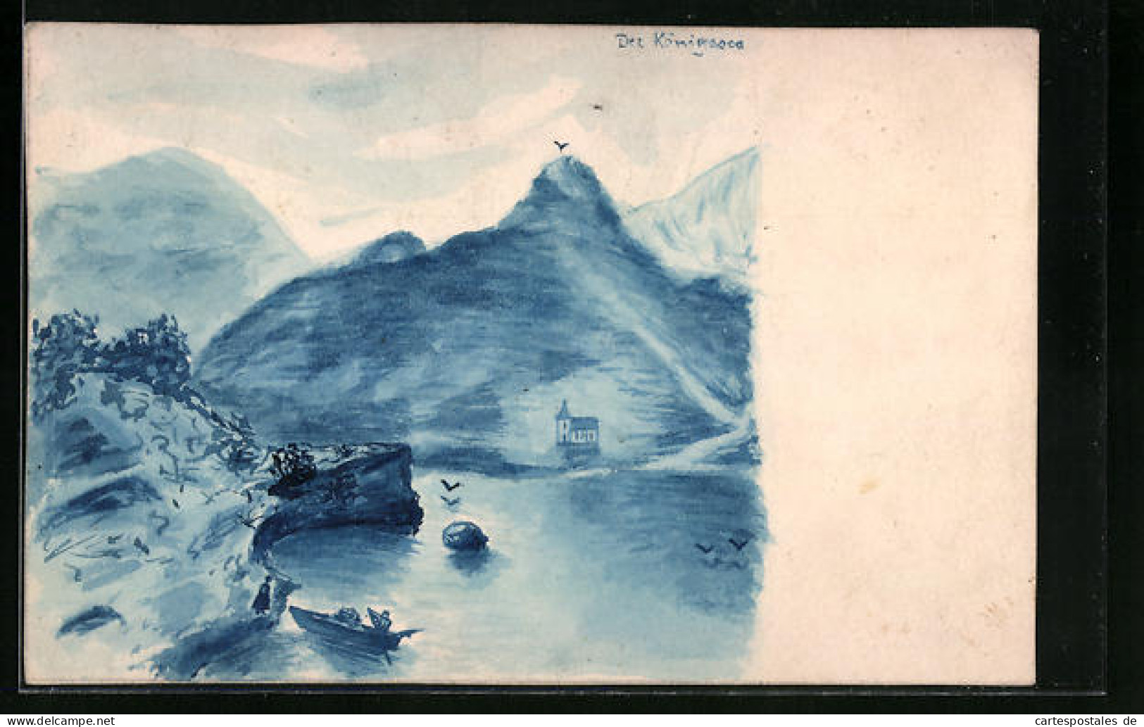 Handzeichnung Königsee Mit Kapelle Und Gebirge  - Dessins