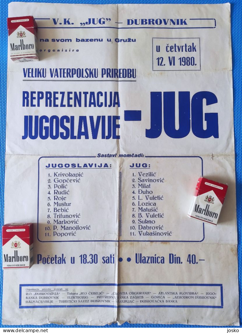 VATERPOLO SPEKTAKL - JUG DUBROVNIK Vs REPREZENT. JUGOSLAVIJE 1980 Veliki Stari Plakat * Water Polo Wasserball Pallanuoto - Other & Unclassified