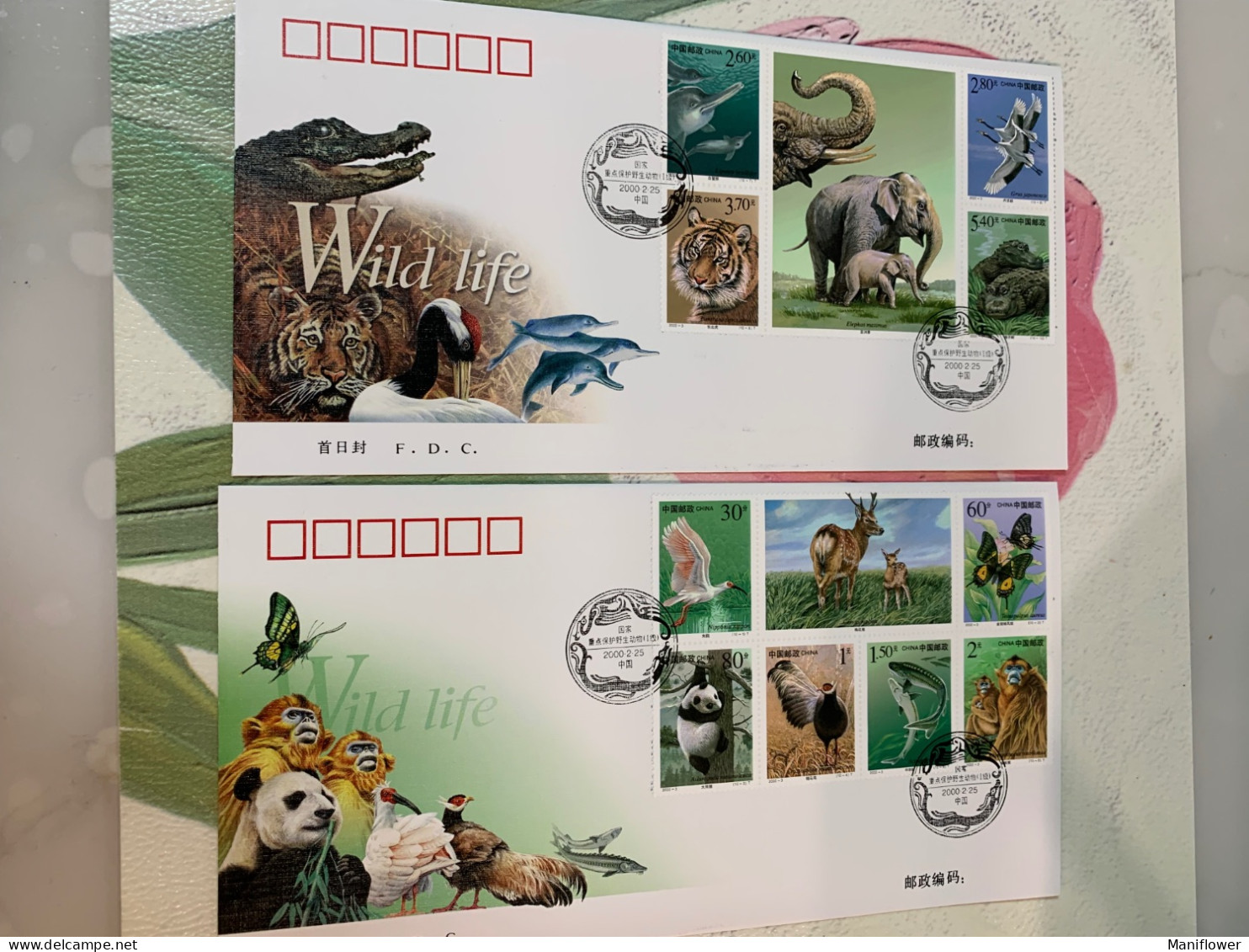 China Stamp FDC 2000 Key Wild Animals Butterfly Birds Tiger Monkey Dolphins Pandas Crocodile Elephant - Briefe U. Dokumente
