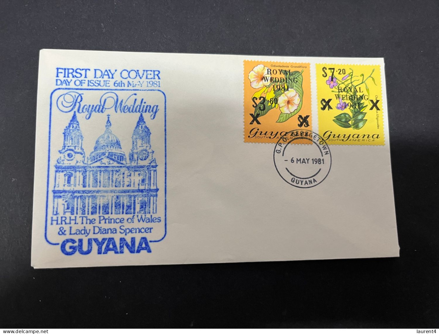 11-4-2024 (1 Z 39) 2 FDC - Guyana.- Prince Charles (now King Charles) & Lady Diana Spencer Royal Wedding - Case Reali