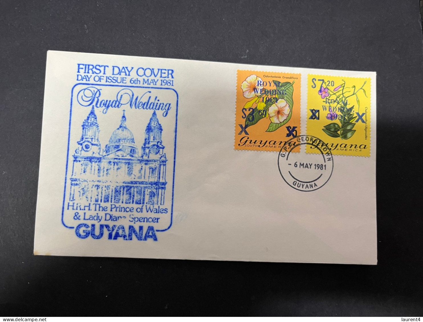 11-4-2024 (1 Z 39) 2 FDC - Guyana.- Prince Charles (now King Charles) & Lady Diana Spencer Royal Wedding - Case Reali