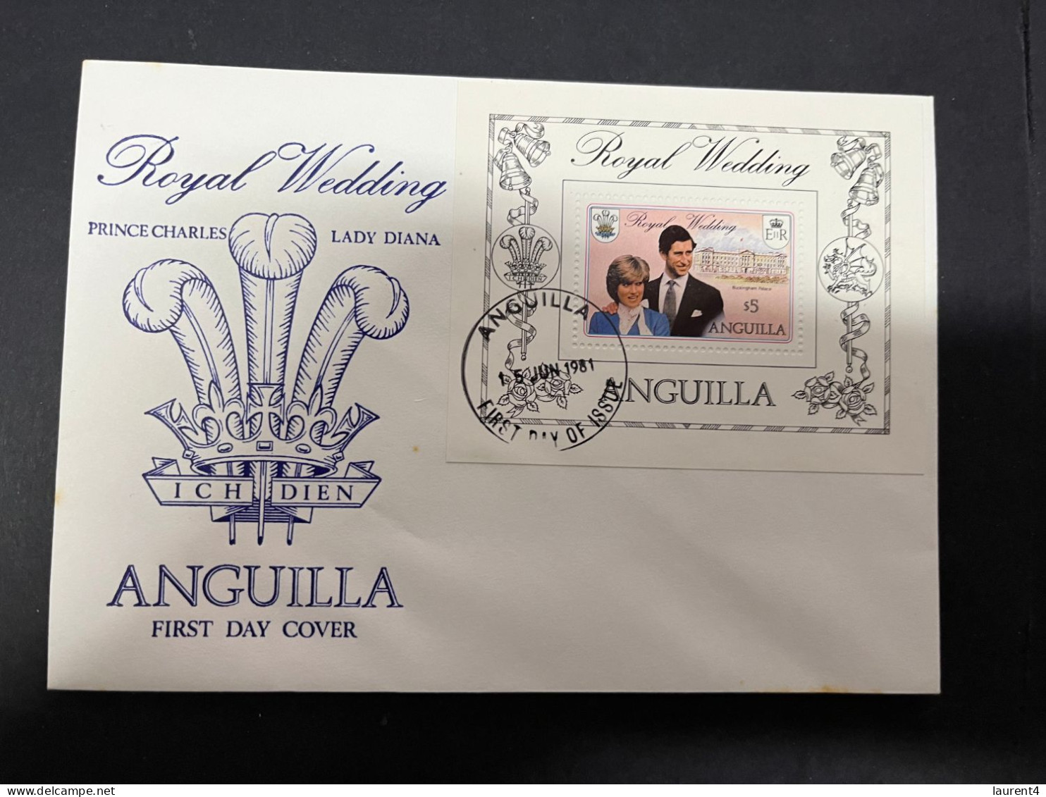 11-4-2024 (1 Z 39) 2 FDC - Anguilla - Prince Charles (now King Charles) & Lady Diana Spencer Royal Wedding - Case Reali