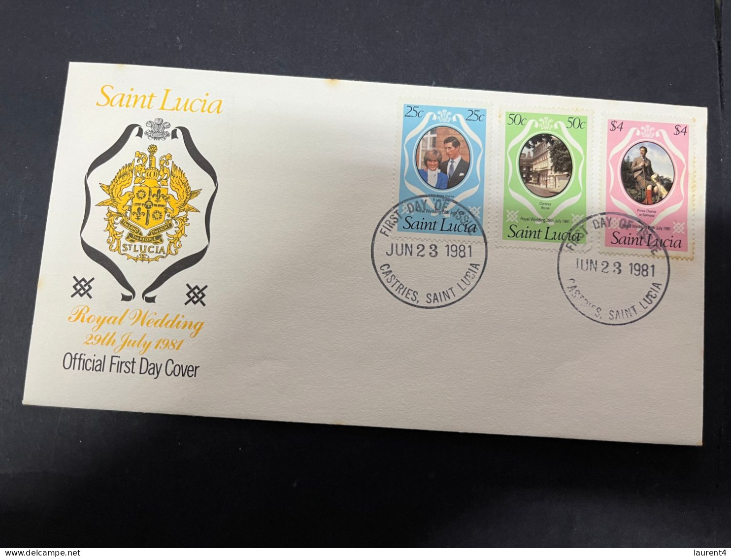 11-4-2024 (1 Z 39) 2 FDC - St Lucia - Prince Charles (now King Charles) & Lady Diana Spencer Royal Wedding - Case Reali