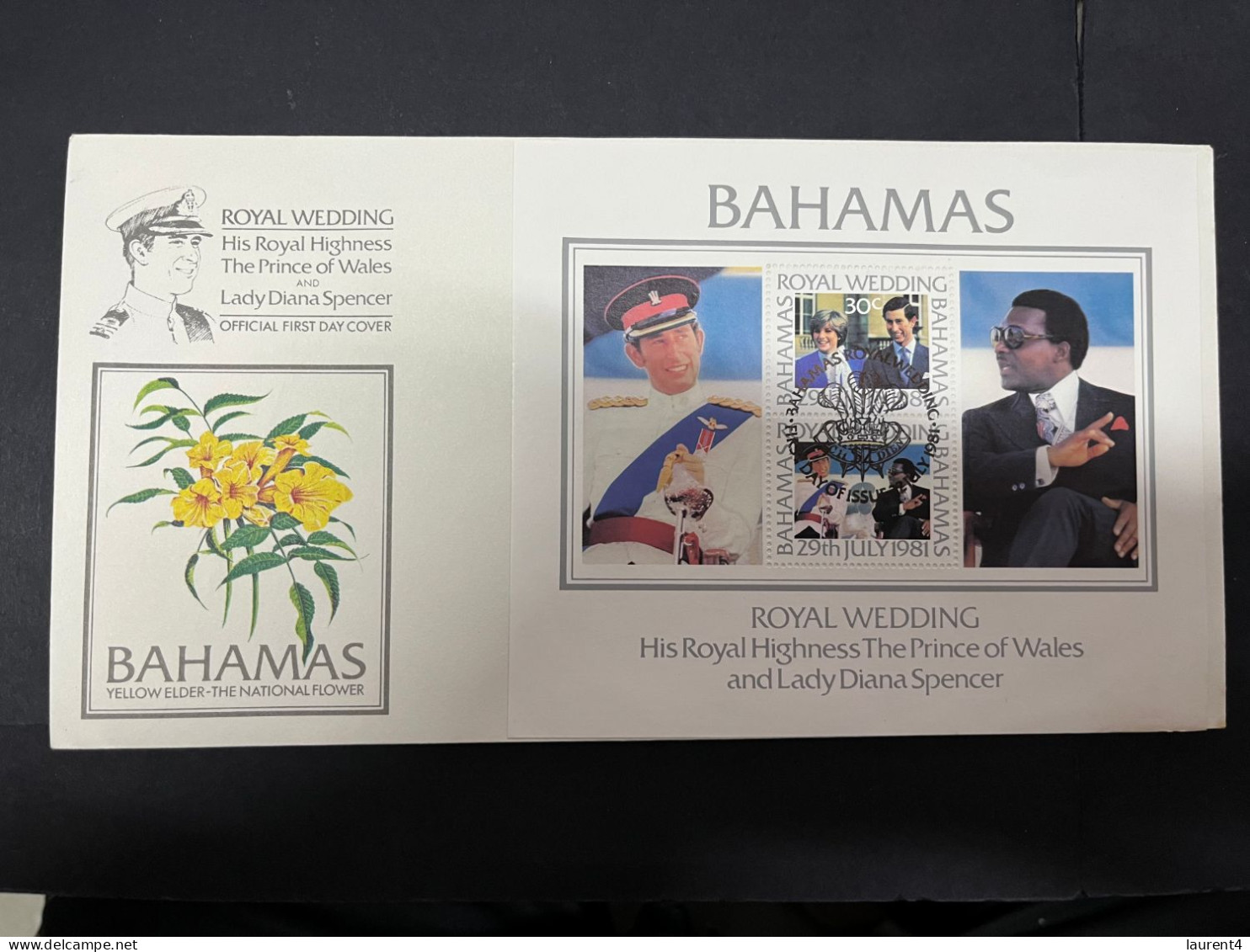11-4-2024 (1 Z 39) 2 FDC - Bahamas - Prince Charles (now King Charles) & Lady Diana Spencer Royal Wedding - Case Reali
