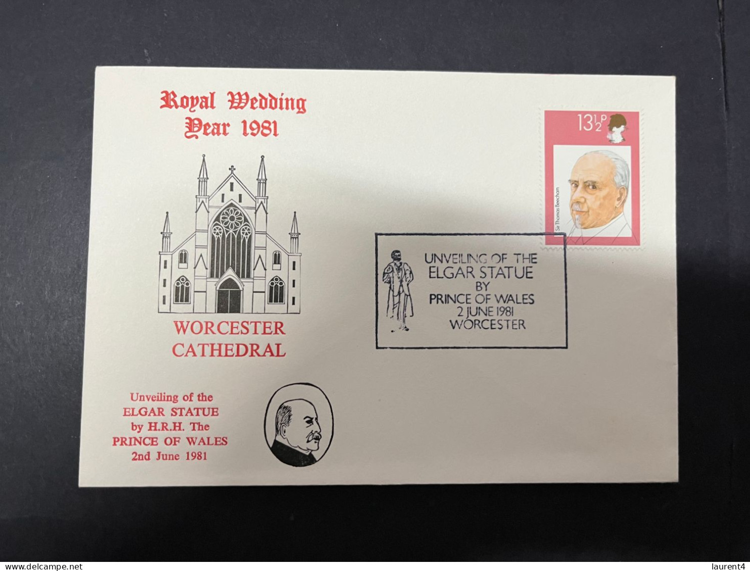 11-4-2024 (1 Z 39) 1 FDC - Royal Wedding Year - 1981 - Royal Visit To Worcester (Elgar Statue Unveilling) - Case Reali