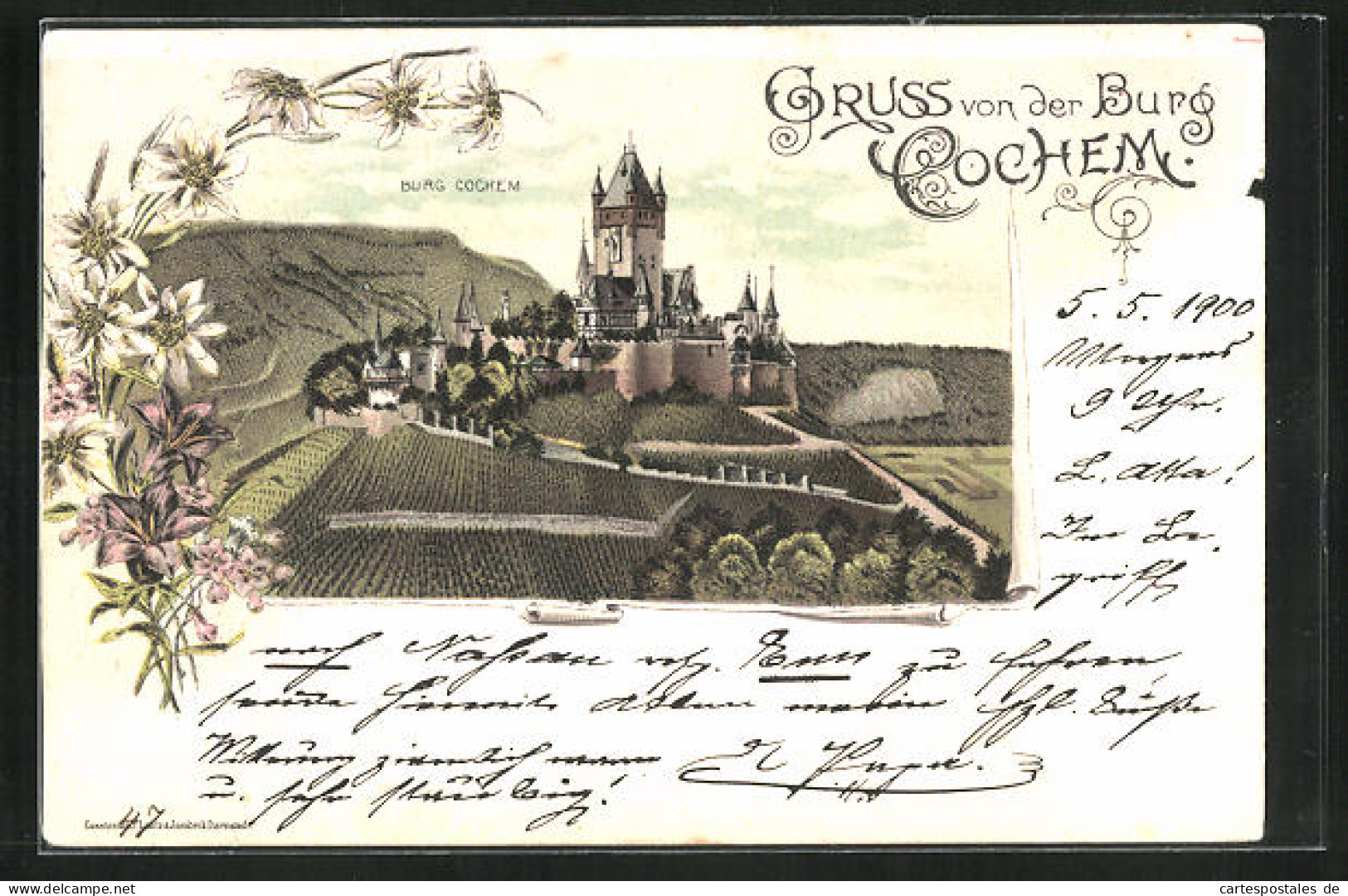 Lithographie Cochem, Blick Auf Die Burg  - Cochem