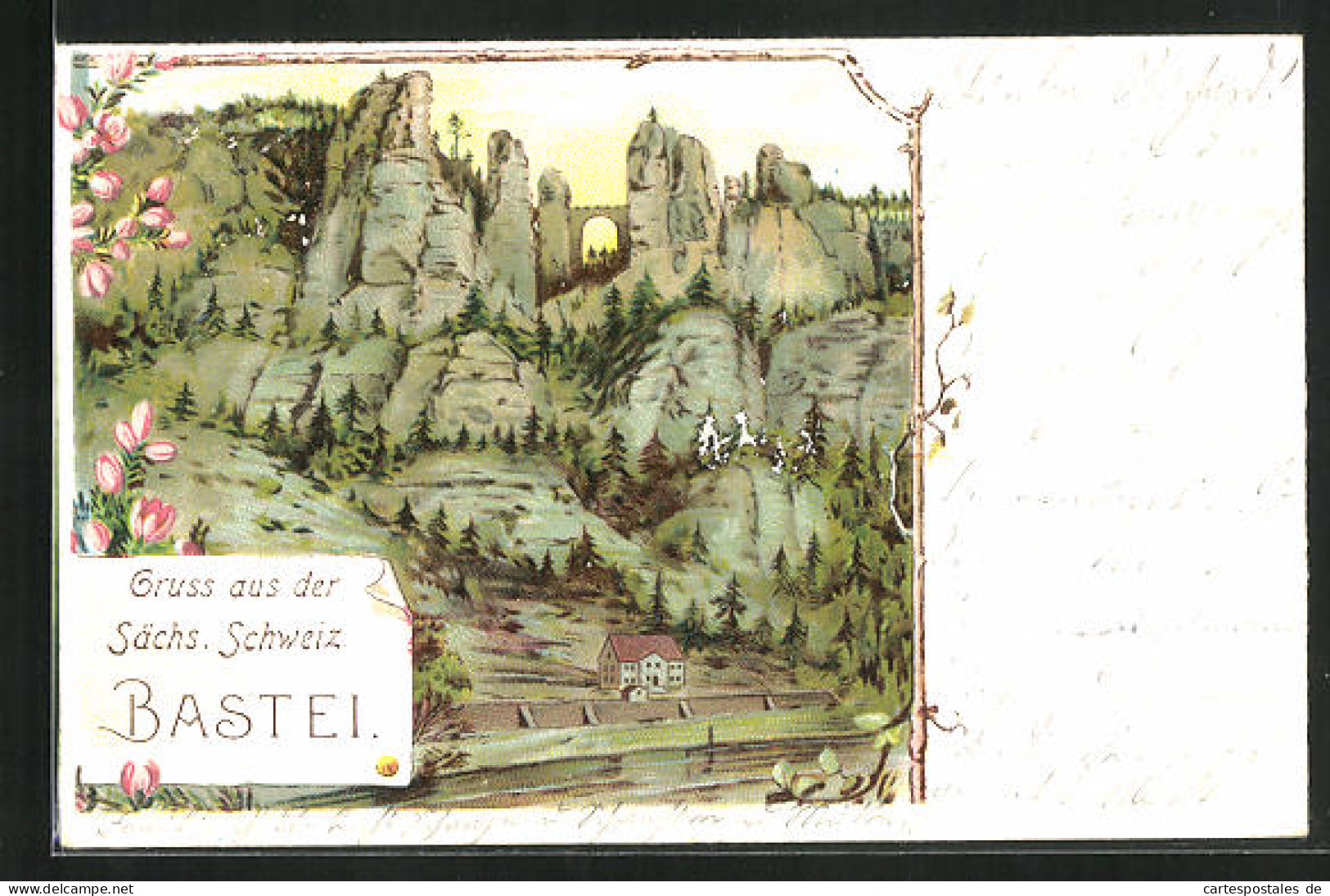 Lithographie Bastei /Sächsische Schweiz, Fernblick Auf Die Felsformation  - Bastei (sächs. Schweiz)