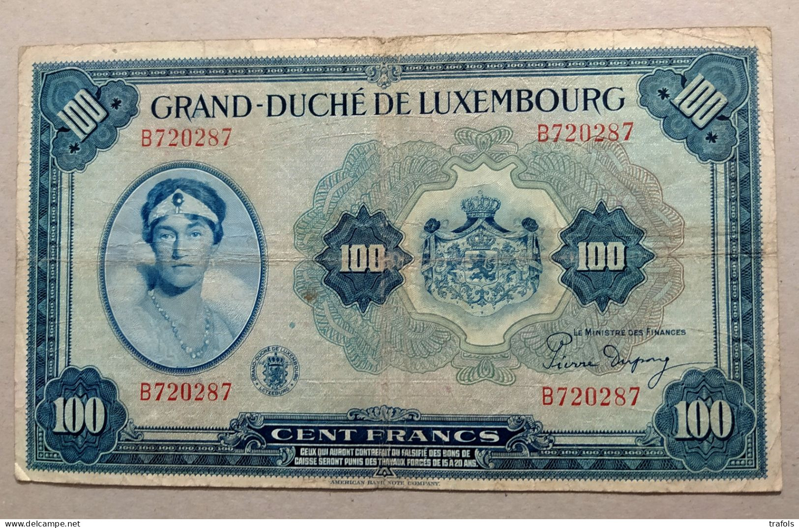 Luxembourg - 100 Francs 1944 - Rare Big Note - P. 47 !!! - Lussemburgo