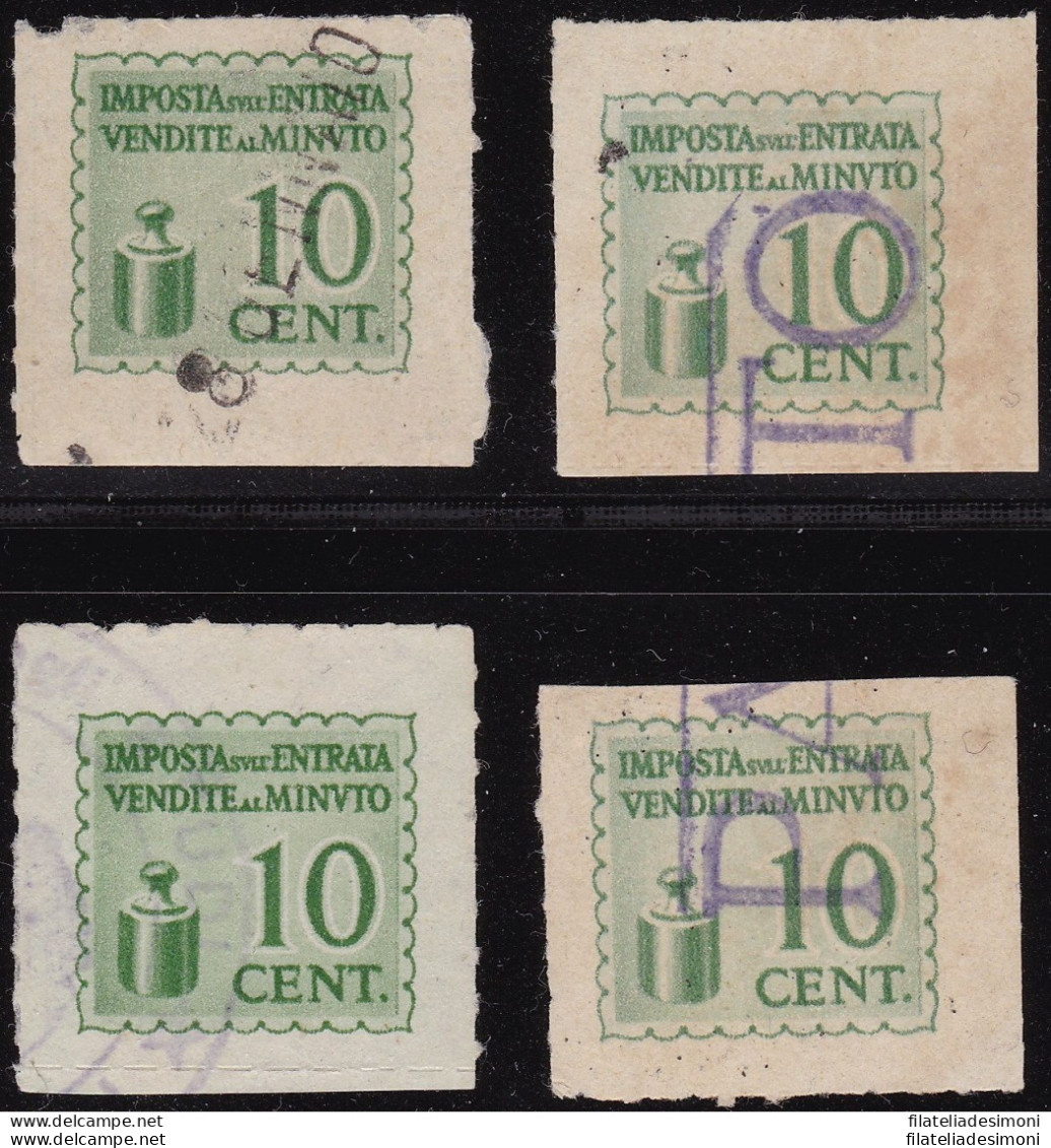 1944 Valori Fiscali IGE  10 C. Verde Giallo Usato - Otros & Sin Clasificación