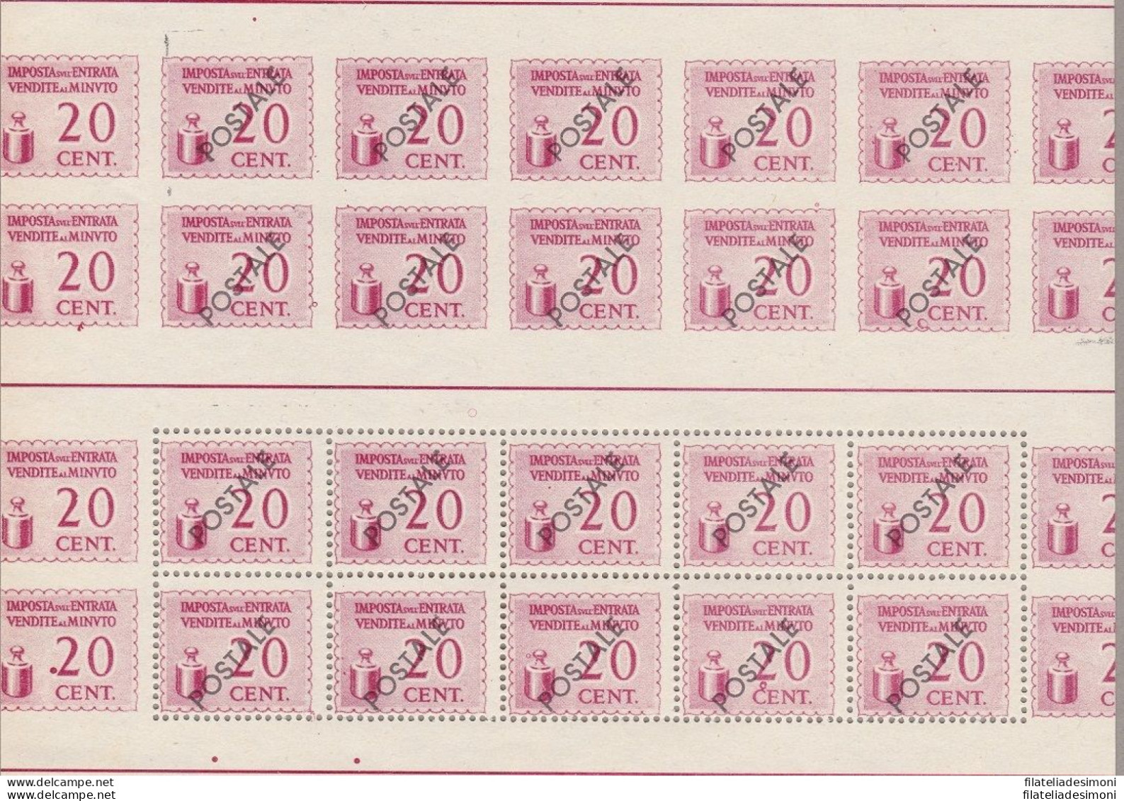 1944 RSI, Casalecchio Di Reno CEI N° 7 20 C. Rosa In Blocco Di 20 MNH/** - Autres & Non Classés