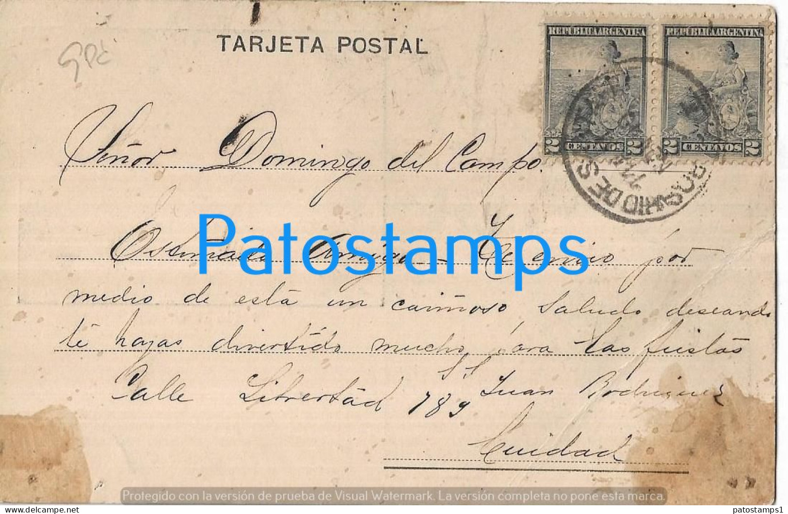 226802 ARGENTINA ROSARIO SANTA FE CALLE SAN MARTIN Y URQUIZA & PLAZA 25 DE MAYO SPOTTED POSTAL POSTCARD - Argentina