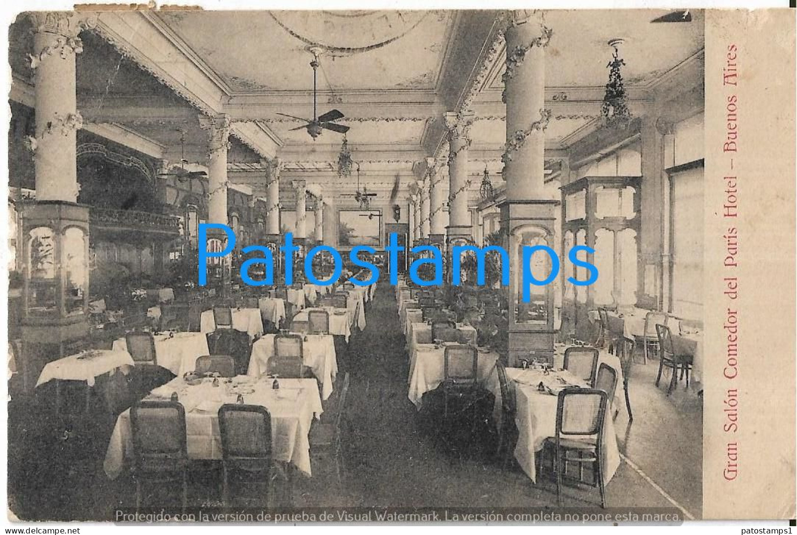 226803 ARGENTINA BUENOS AIRES PARIS HOTEL GRAN SALON COMEDOR INTERIOR CIRCULATED TO URUGUAY POSTAL POSTCARD - Argentina