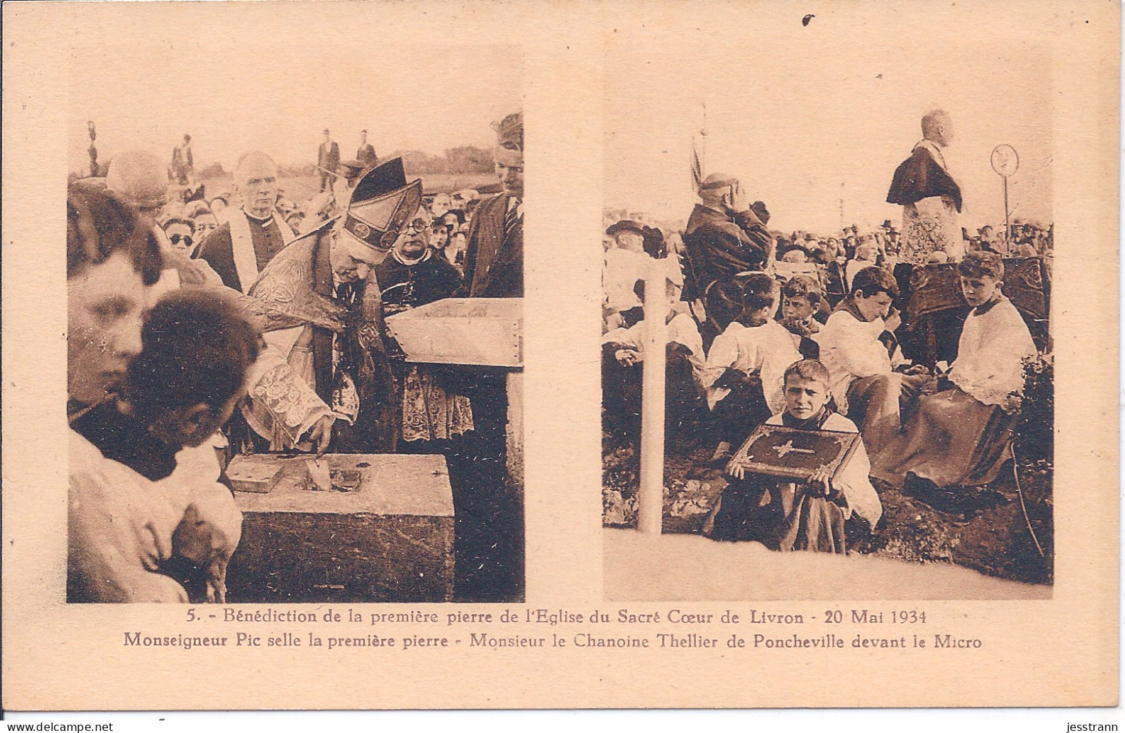 LIVRON- LOT DE 5 CARTES - POSE PREMIERE PIERRE DE L EGLISE DU SACRE-COEUR DE LIVRON- 20 MAI 1934 - Livron