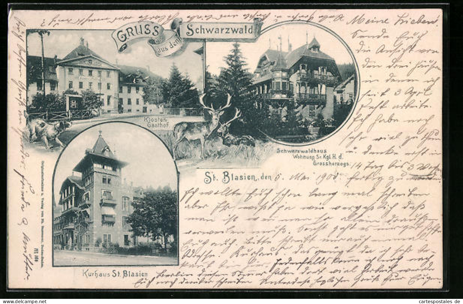 AK St. Blasien, Kurhaus St. Blasien, Kloster-Gasthof, Schwarzwaldhaus Wohnung Sr. Kgl. H. D. Grossherzogs  - St. Blasien