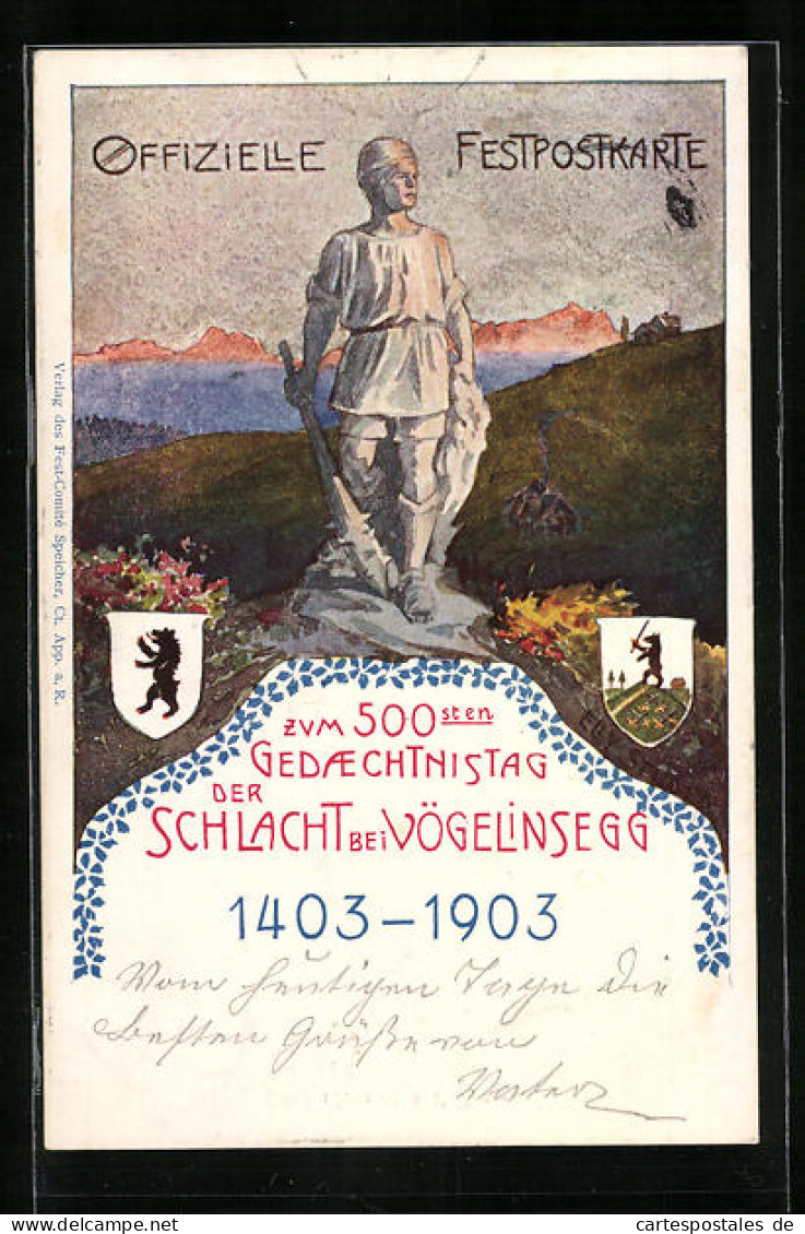 Künstler-AK Speicher, 500. Gedächtnistag 1903 Der Schlacht Von 1403 Bei Vögelinsegg, Festpostkarte  - Speicher