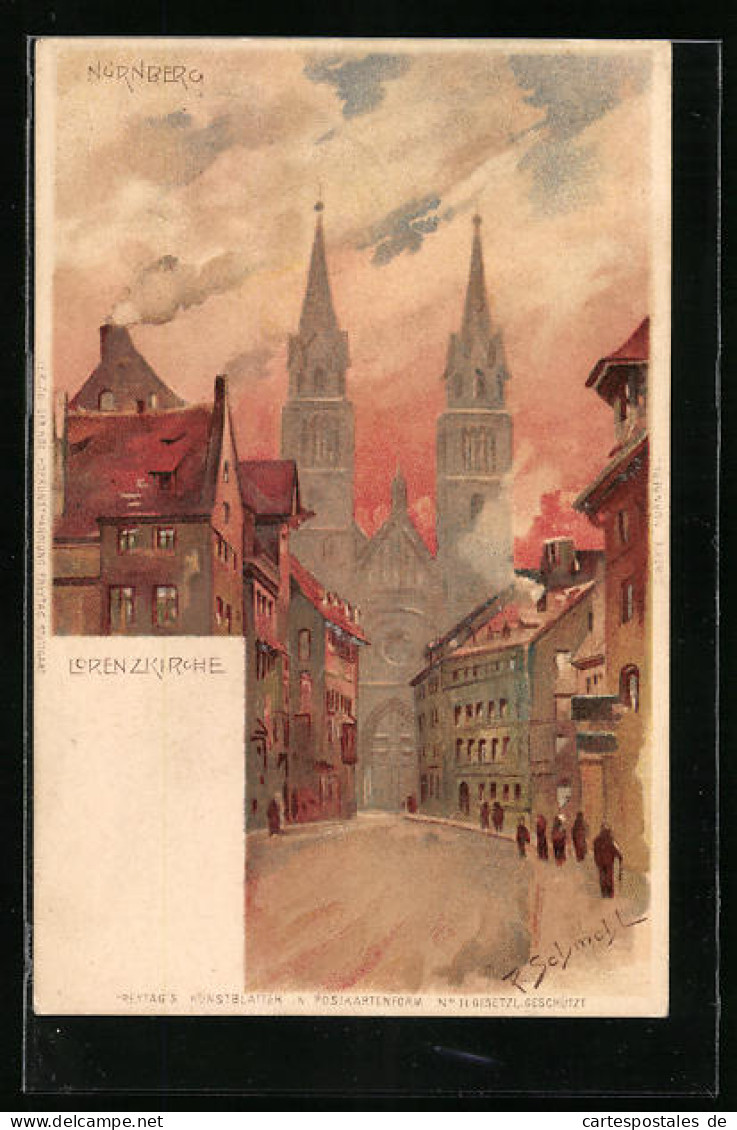 Künstler-AK P. Schmohl: Nürnberg, Lorenzkirche  - Schmohl, P.
