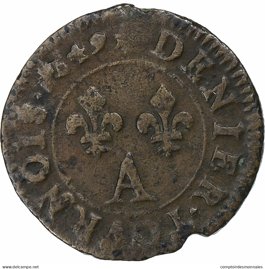 France, Louis XIV, Denier Tournois, 1649, Paris, Cuivre, TB+, Gadoury:70 - 1643-1715 Lodewijk XIV De Zonnekoning