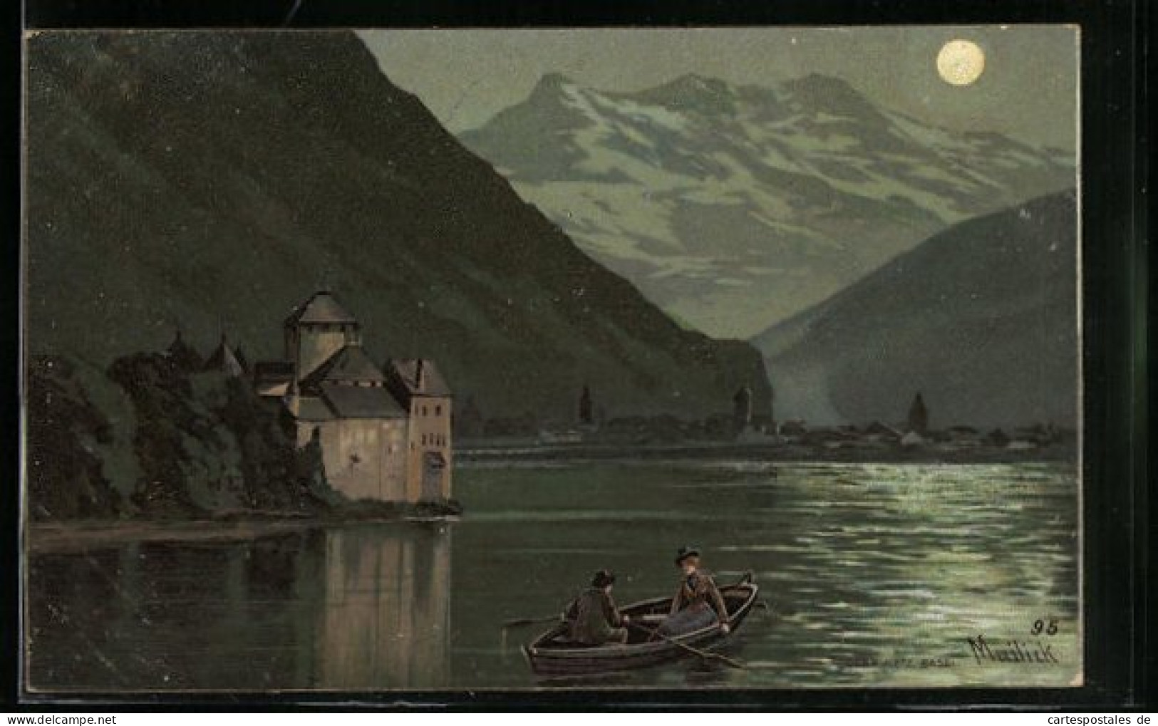 Künstler-AK Alfred Mailick: Ruderpartie In Einem Bergsee Bei Vollmond  - Mailick, Alfred