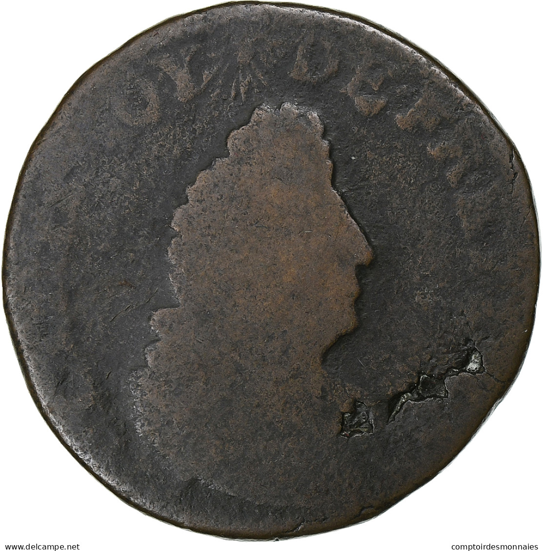 France, Louis XIV, 4 Deniers, 1696, Strasbourg, Cuivre, TB, Gadoury:83 - 1643-1715 Luigi XIV El Re Sole