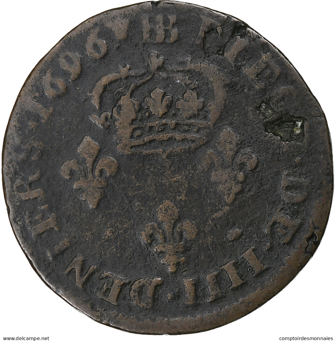 France, Louis XIV, 4 Deniers, 1696, Strasbourg, Cuivre, TB, Gadoury:83 - 1643-1715 Lodewijk XIV De Zonnekoning