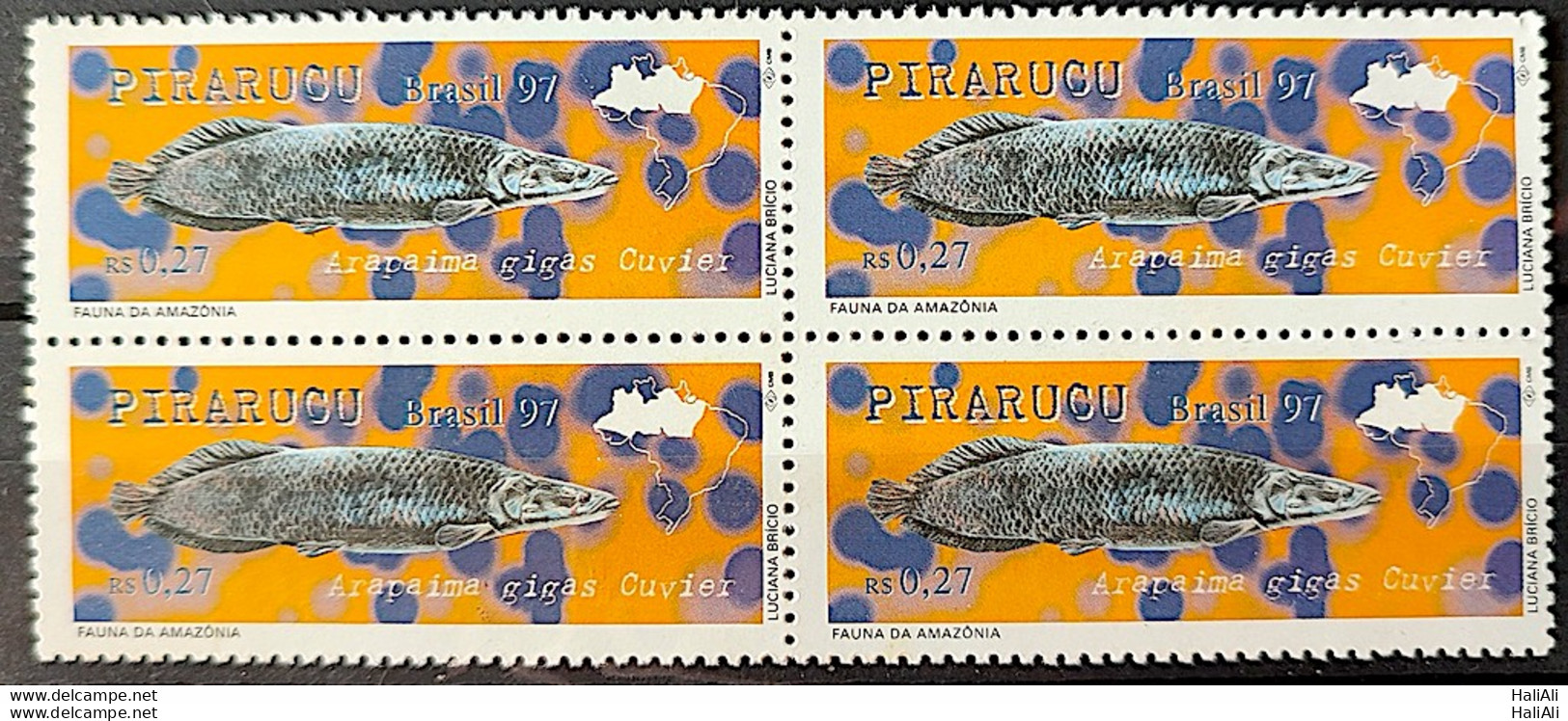 C 2036 Brazil Stamp Fauna Of Amazonia Fish Pirarucu 1997 Block Of 4 - Used Stamps