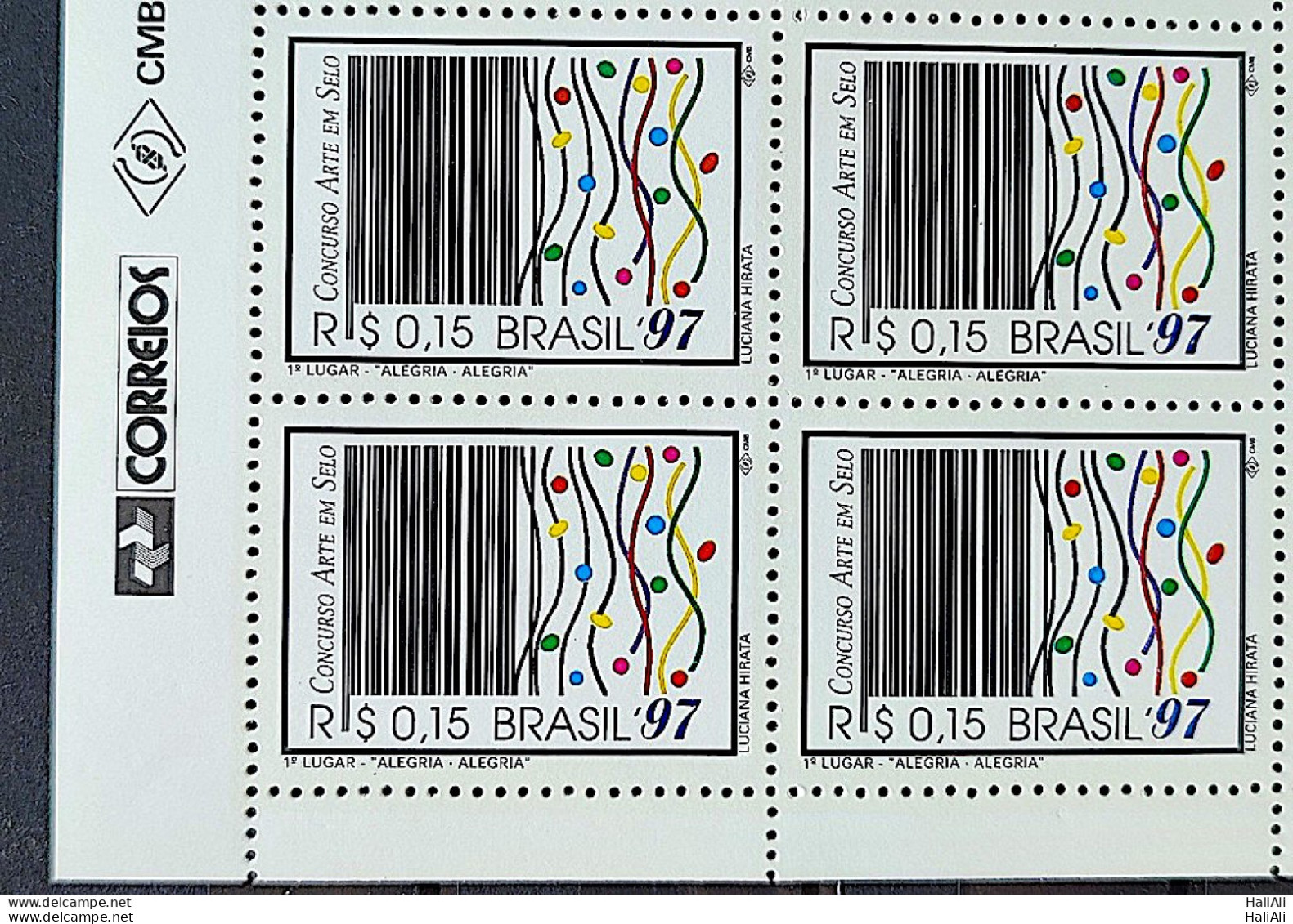 C 2026 Brazil Stamp Joy Art Bar Code 1997 Block Of 4 Vignette Correios - Neufs