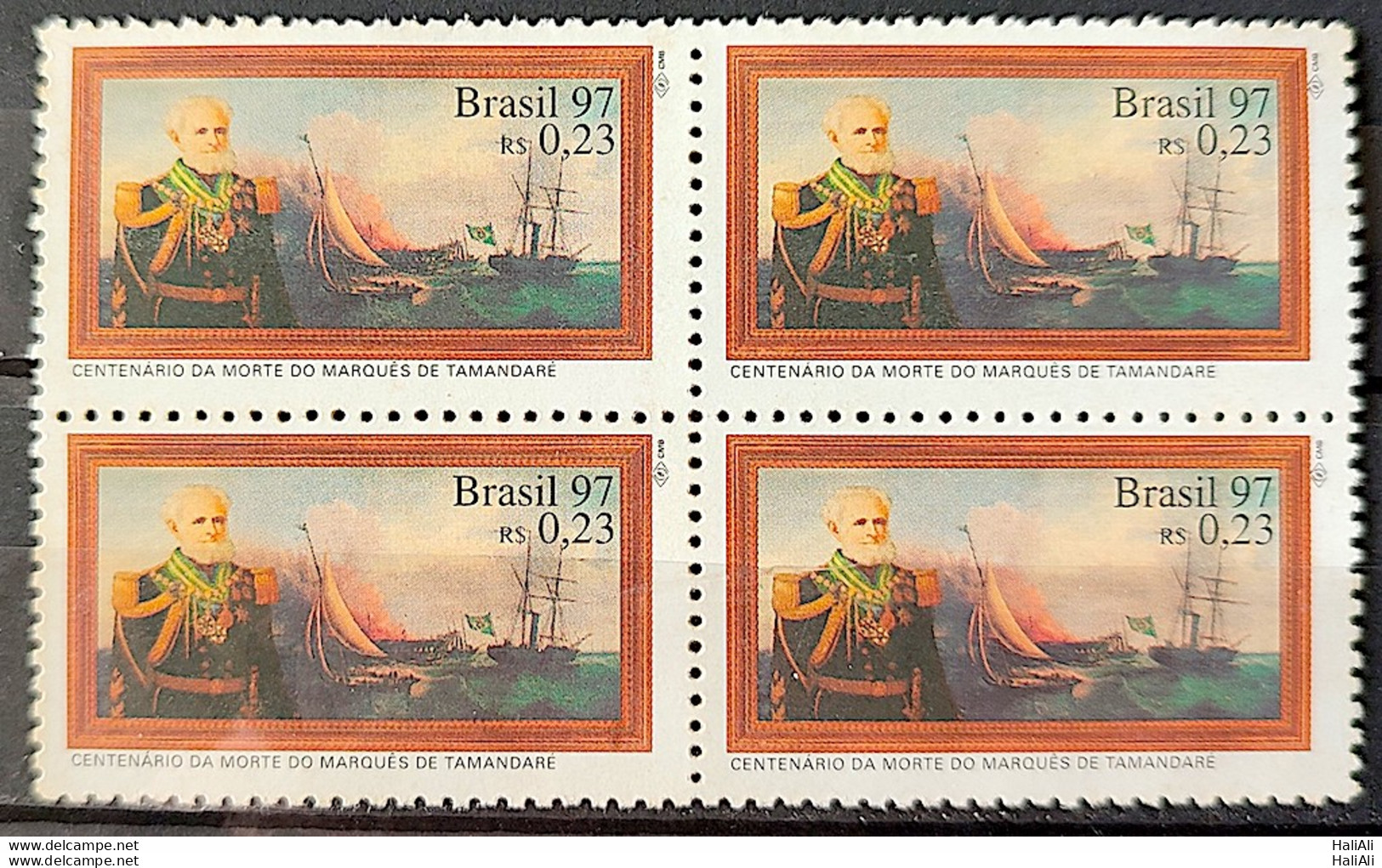 C 2025 Brazil Stamp 100 Years Marques De Tamandare Ship 1997 Block Of 4 - Used Stamps