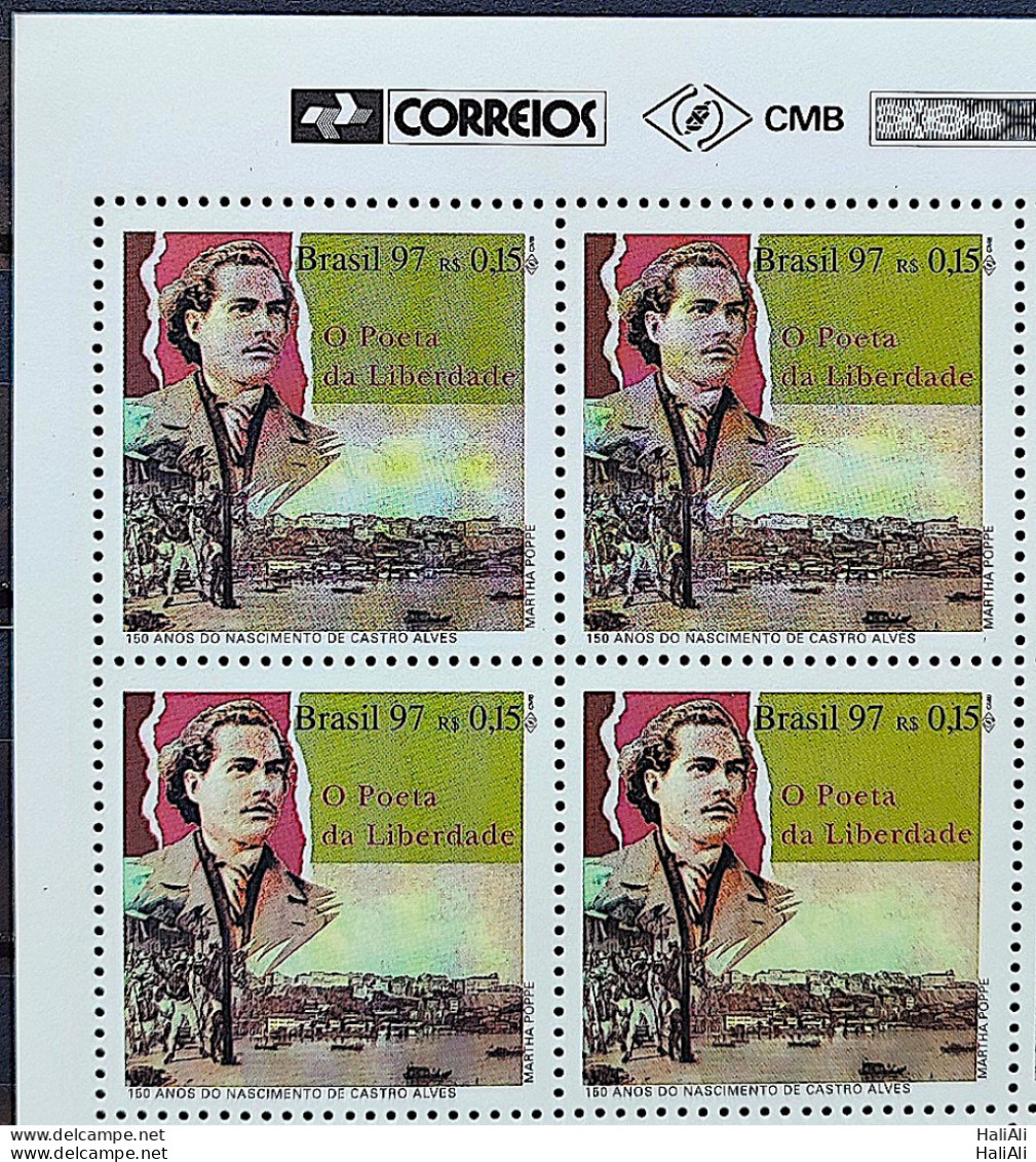 C 2024 Brazil Stamp Poet Castro Alves Literature 1997 Block Of 4 Vignette Correios - Unused Stamps