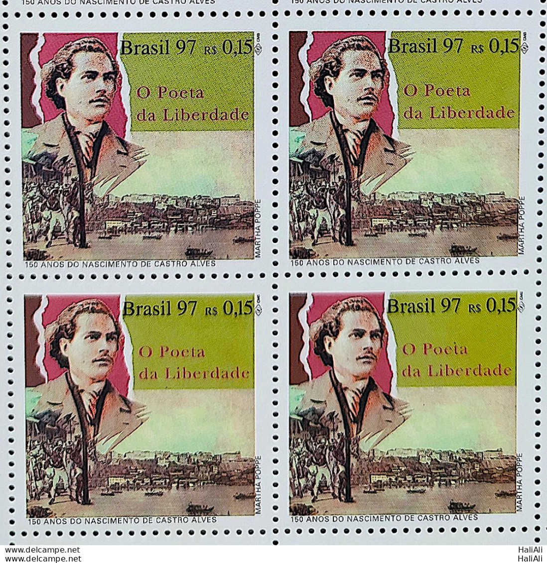 C 2024 Brazil Stamp Poet Castro Alves Literature 1997 Block Of 4 - Unused Stamps