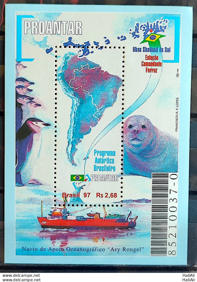 B 109 Brazil Stamp Proantar Antartis Map Ship Penguin Flag Commander Ferraz 1997 - Unused Stamps