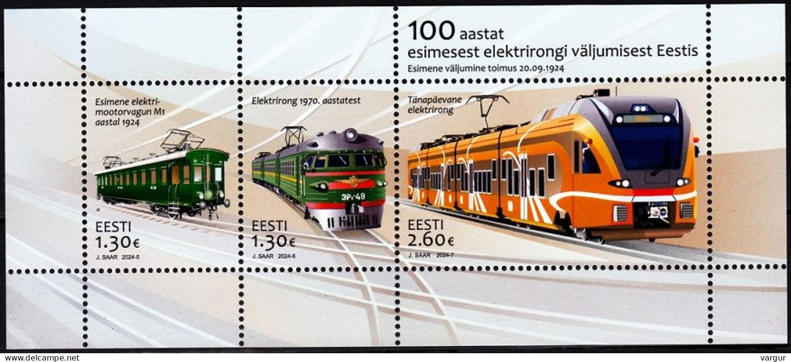 ESTONIA 2024-05 Transport Railways: 1st Electric Train - 100. Souvenir Sheet, MNH - Trains