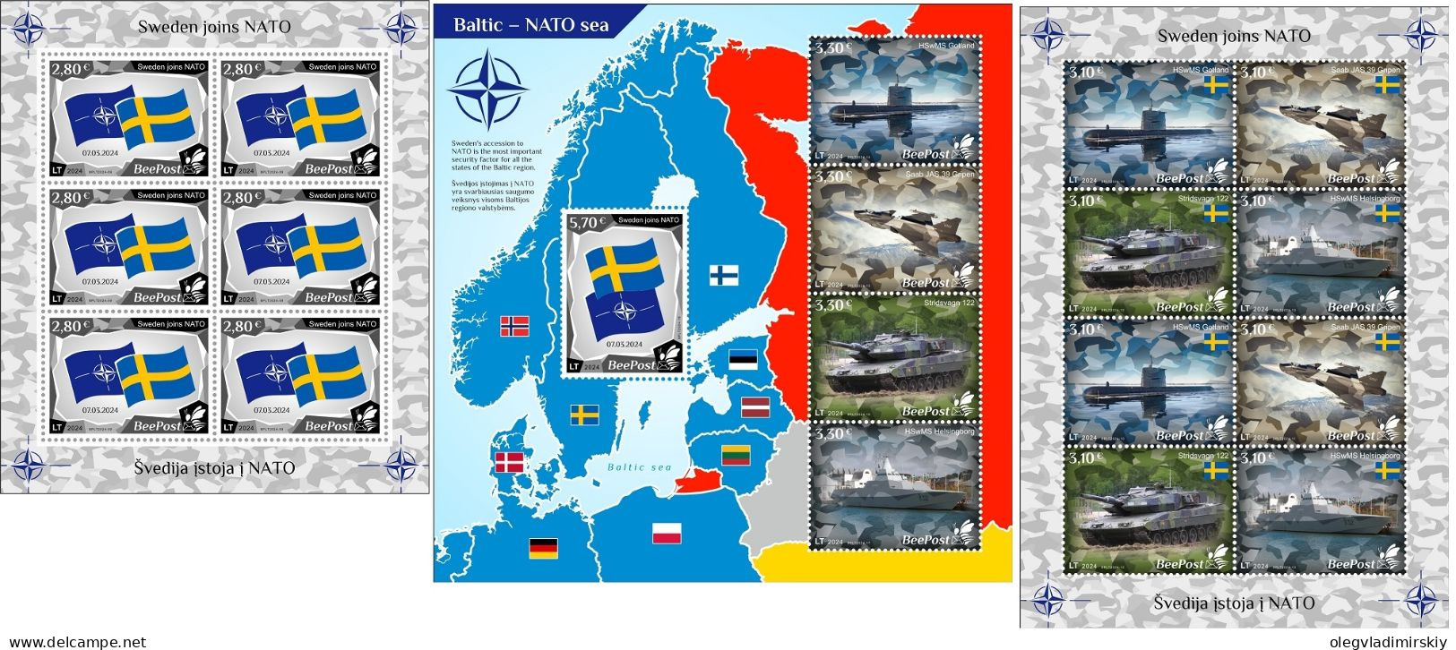 Lithuania Litauen Lituanie 2024 Baltic - NATO Sea Sweden Joins NATO BeePost Set Of 2 Sheetlets And Block MNH - NAVO