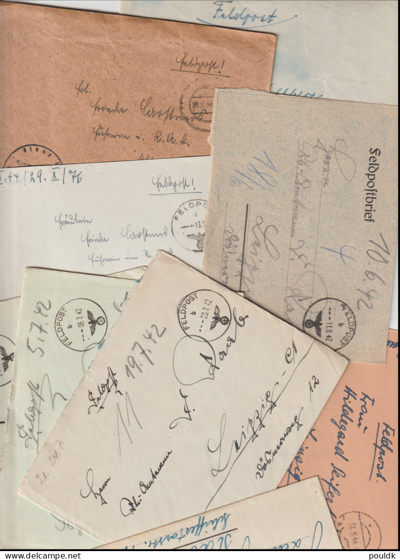 50 German Feldpost Covers From World War 2 From/to Fronts. Many Has Letters. Postal Weight 0,340 Kg. Please Read - Militaria