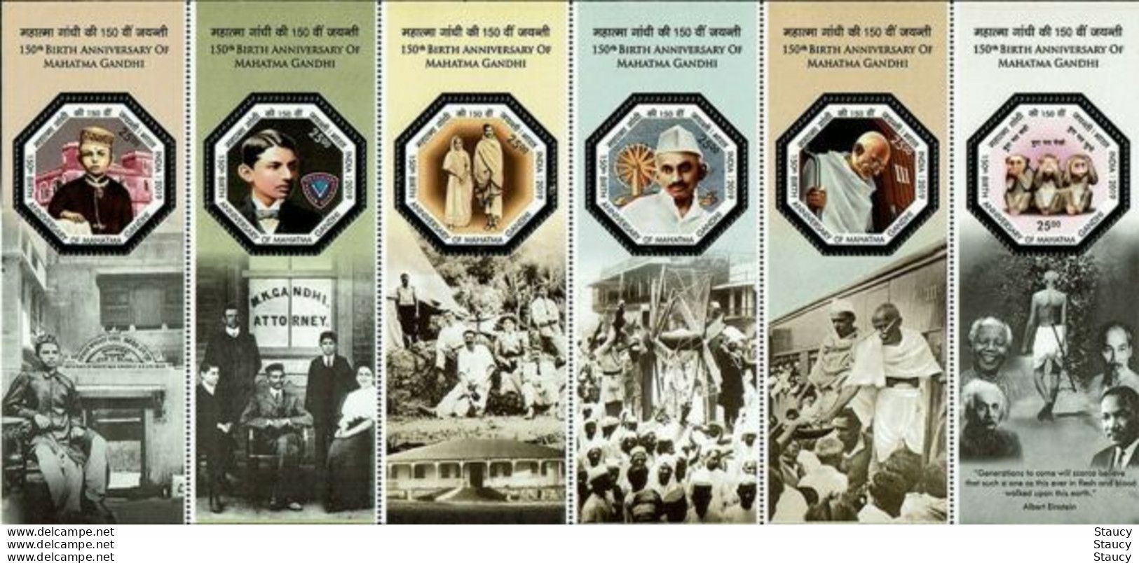 INDIA 2019 150th Birth Anniversary Of Mahatma Gandhi (Octagonal Silver Bordered) 6 V Complete MS MNH P.O Fresh&Fine - Nuovi