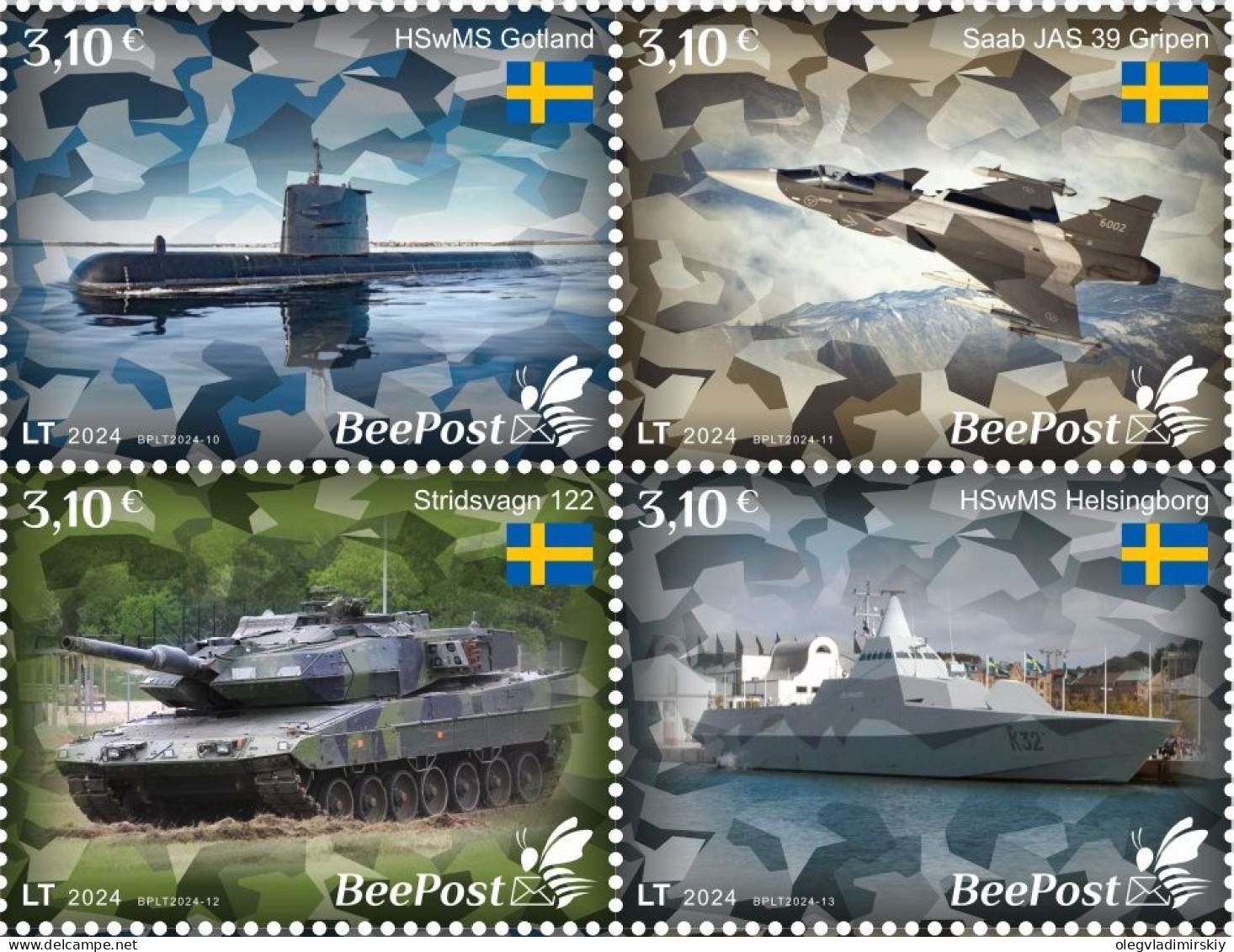 Lithuania Litauen Lituanie 2024 Baltic - NATO Sea Sweden Joins NATO Tank Submarine Warship Airplane BeePost Set MNH - Sottomarini