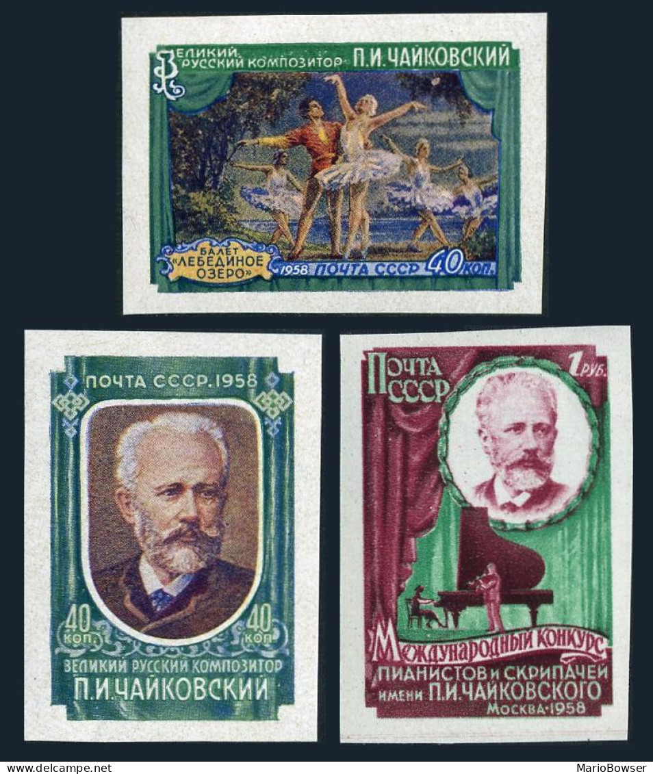 Russia 2044-2046 Imperf, MNH. Michel 2061B-2163B. P.I.Tchaikovsky,composer,1958. - Unused Stamps