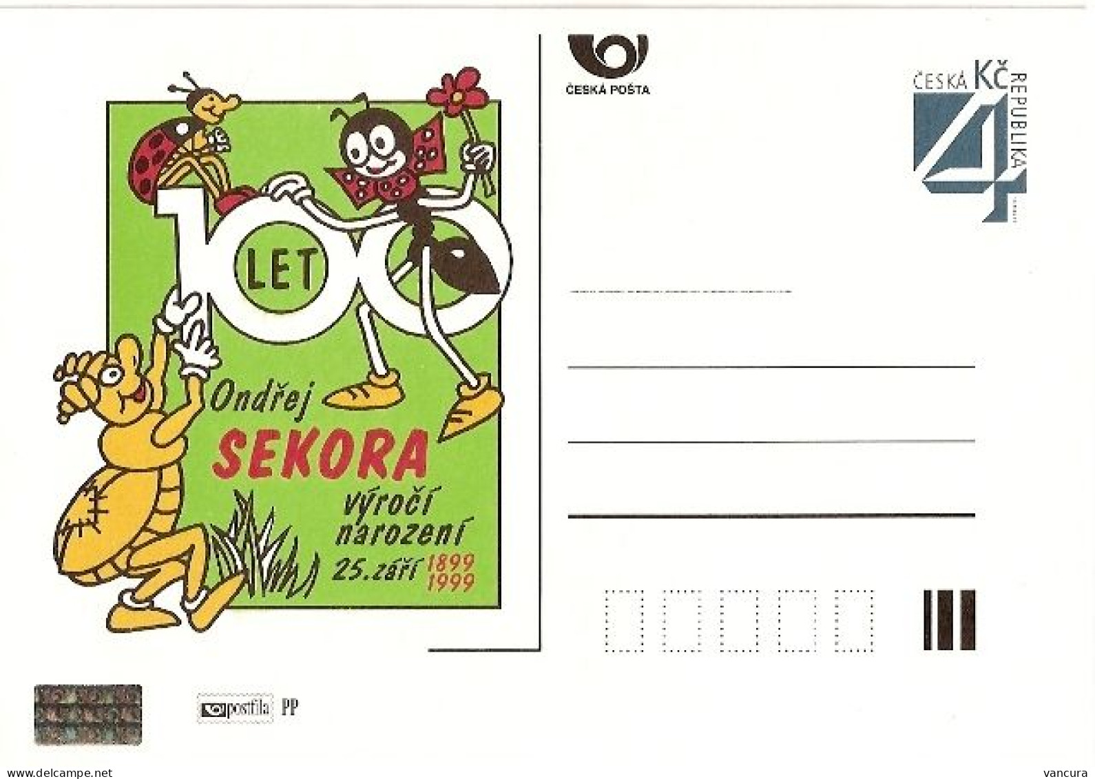 CDV B 182 Czech Republic O. Sekora Centenary 1999 Children Books And Cartoon And Puppet Films Ant Beetle Ladybird - Postcards