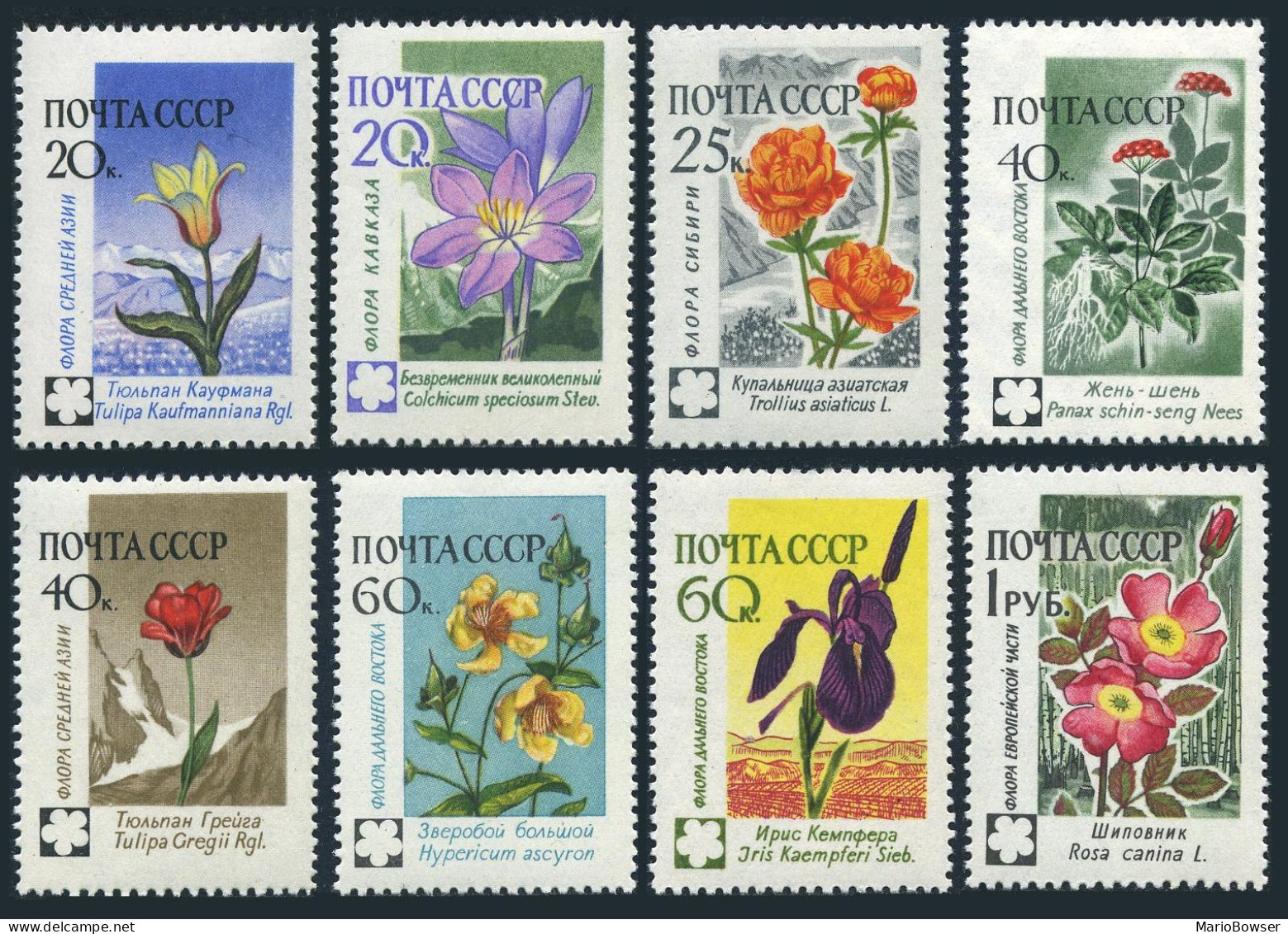 Russia 2408-2415, MNH. Michel 2418-2425. Asiatic Flowers, 1960. - Unused Stamps