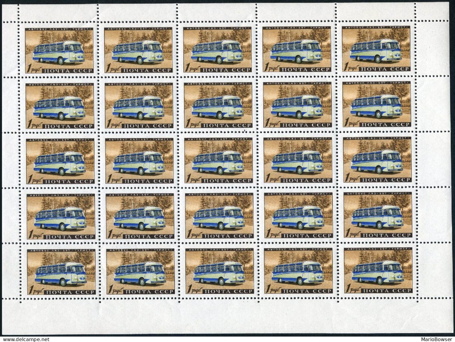 Russia 2400 Sheet/25,MNH.Mi 2402. Automobile Industry,1960.Tourist LAS-697 Bus/ - Unused Stamps