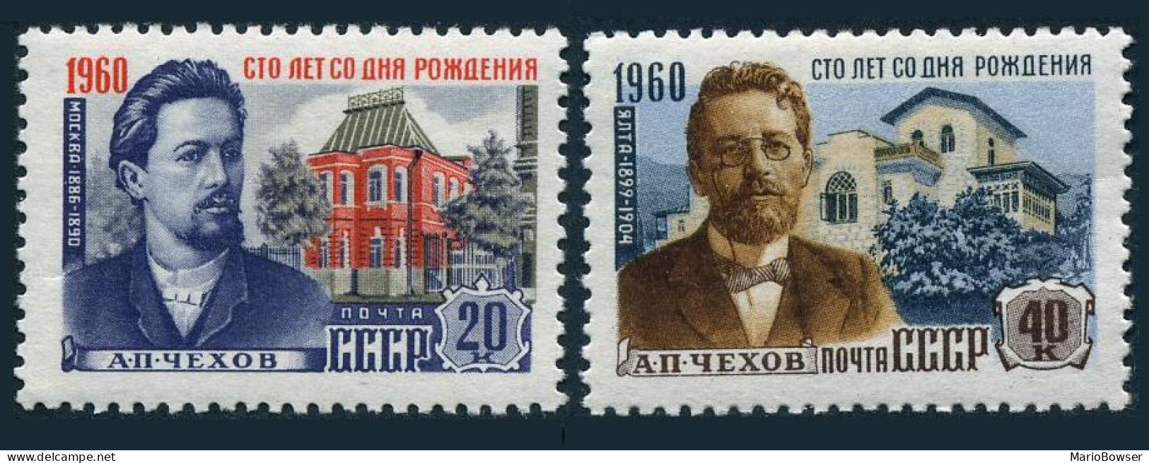 Russia 2297-2298,MNH.Michel 2312-2313. Anton P.Chekhov,play-writer.1960. - Ongebruikt