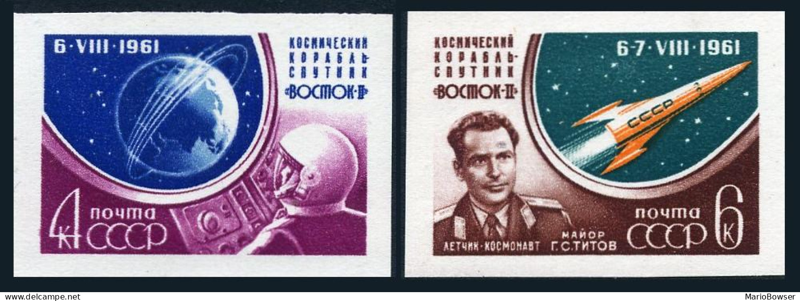Russia 2509-2510 & Imperf, MNH. Mi 2521-2522 A,B. Vostok 2, Gherman Titov, 1961. - Neufs