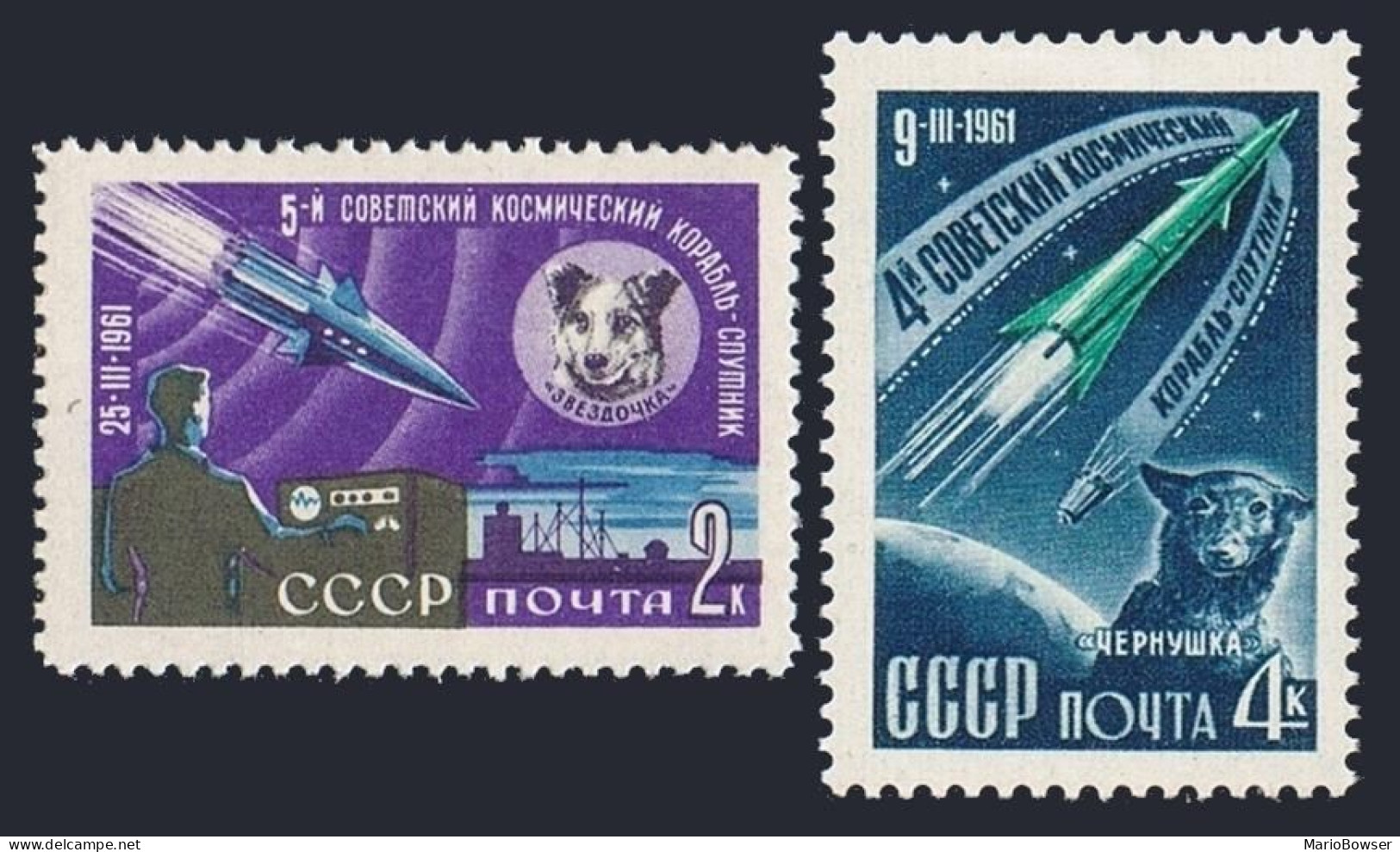 Russia 2491-2492, MNH. Michel 2497-2498. Space 1961. Sputniks 9, 10. Dogs. - Neufs