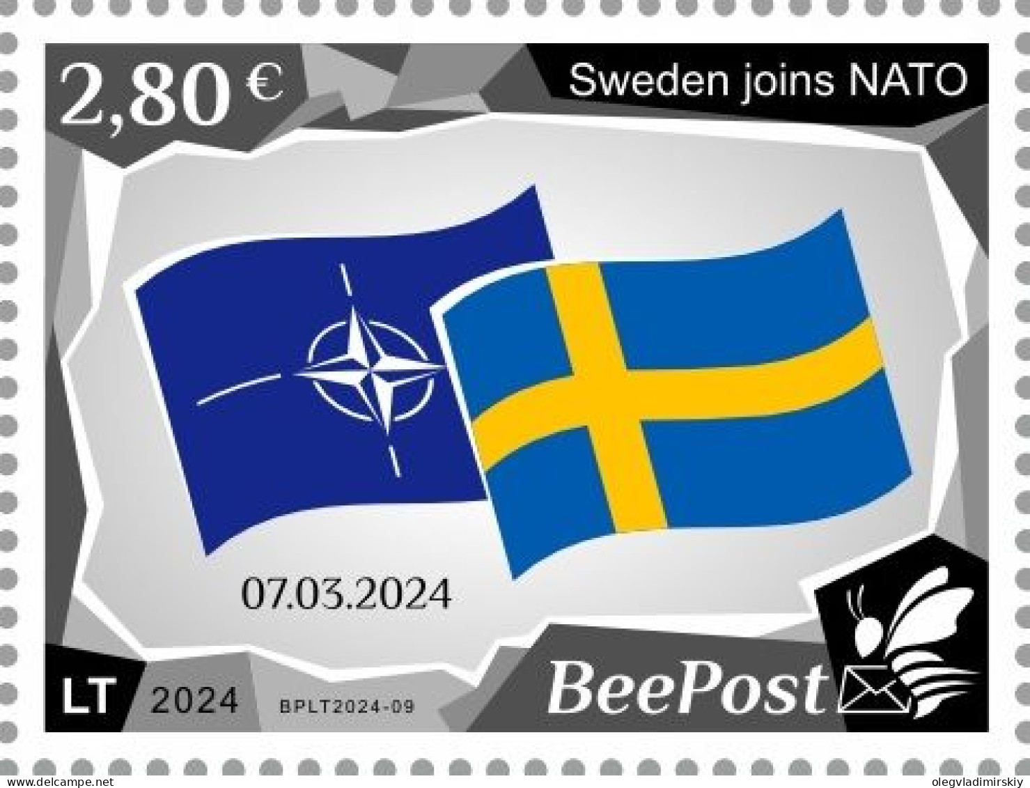 Lithuania Litauen Lituanie 2024 Baltic - NATO Sea Sweden Joins NATO BeePost Stamp MNH - Stamps