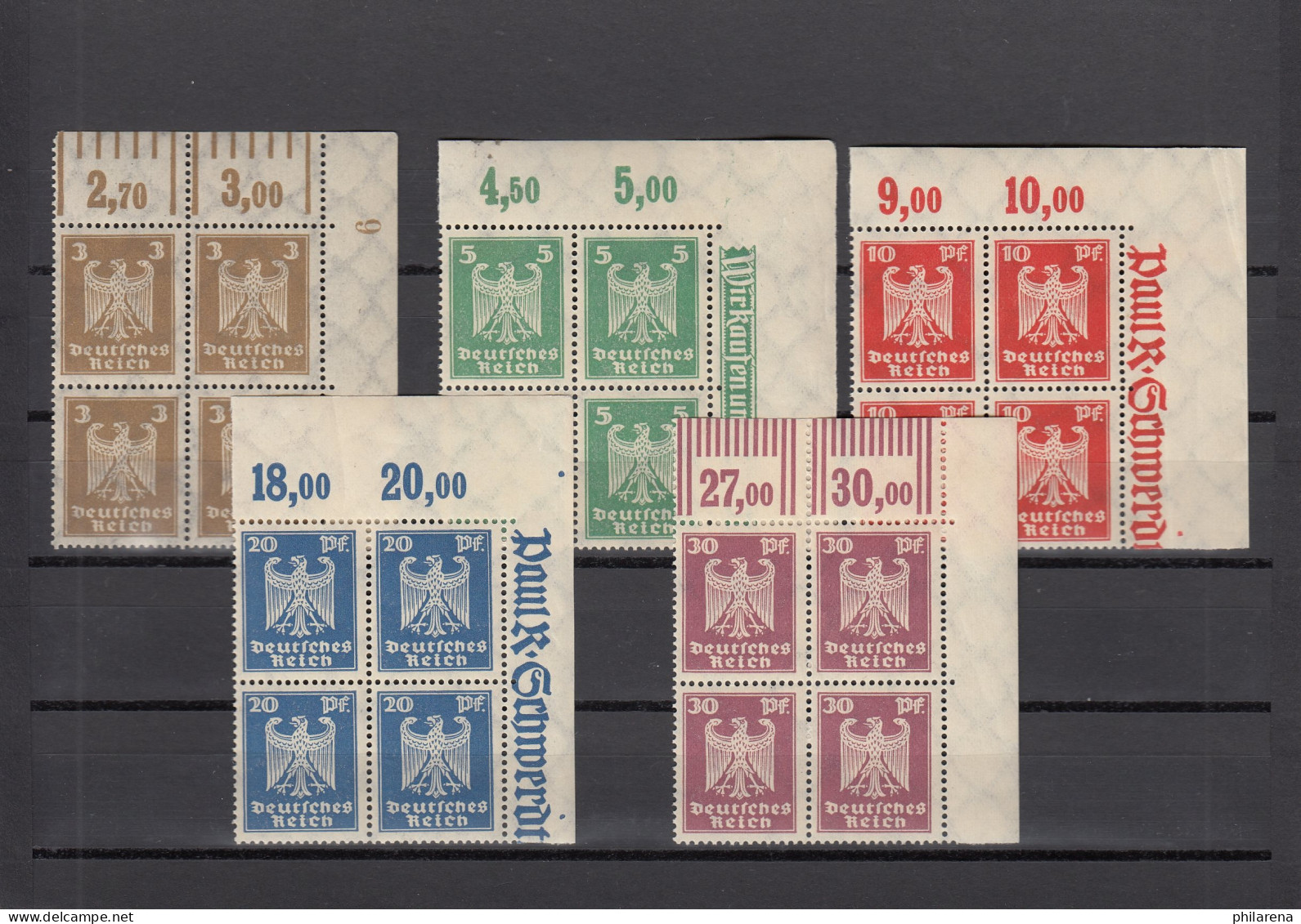Deutsches Reich, MiNr. 355-61, Postfrisch, Eckrand Viererblock - Unused Stamps