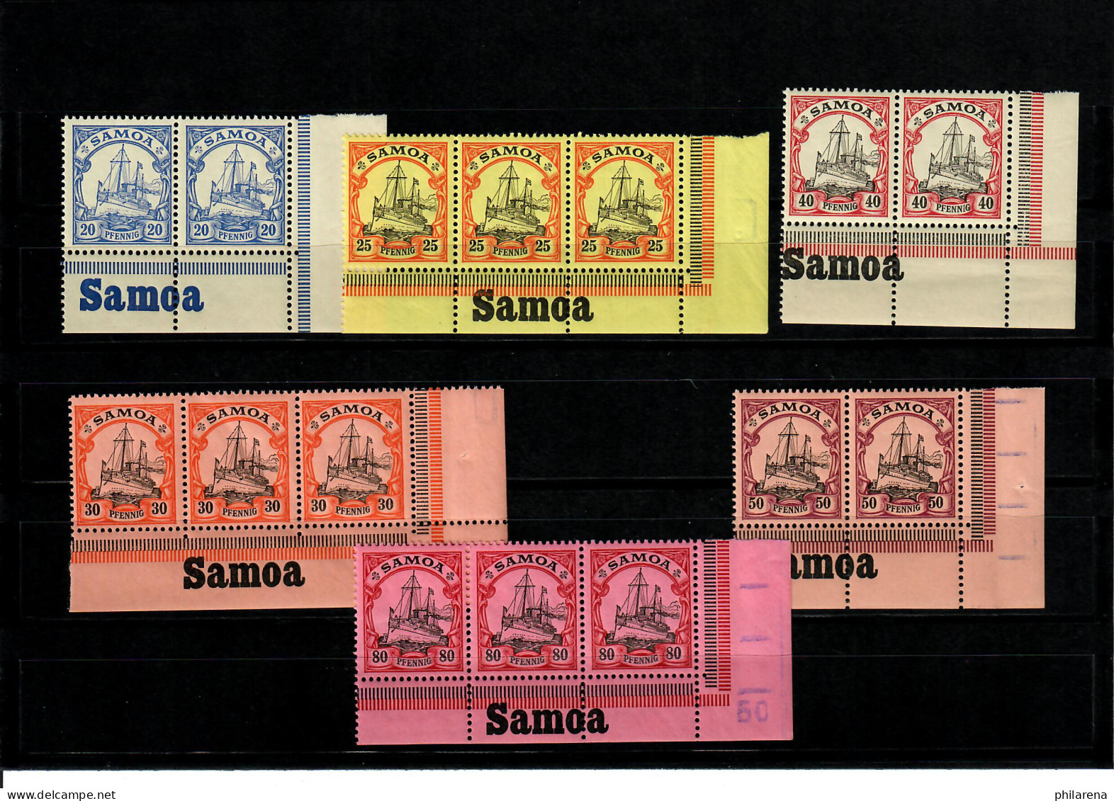 Deutsche Kolonien: Samoa 6x Mit Inschrift Eckrand - Samoa