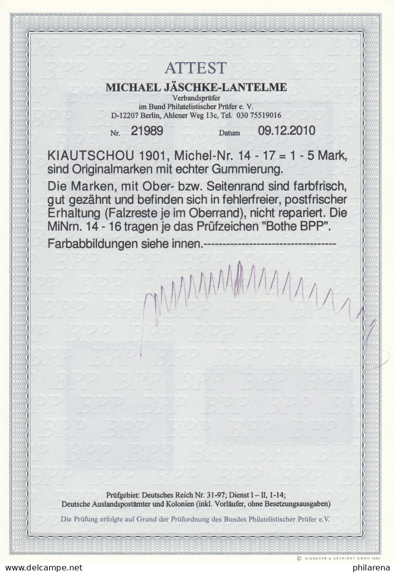 Kiautschou: MiNr. 14-17, Postfrisch Vom Oberrand (Oberrand Falz), BPP Attest - Kiautschou