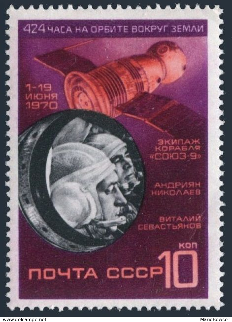Russia 3748 2 Stamps, MNH. Mi 3779. Soyuz 9 Flight, 1970. Nikolayev, Sevastyanov - Nuovi