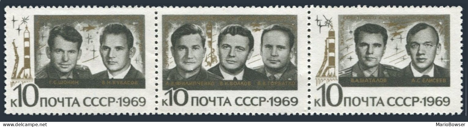 Russia 3655-3657 Singles,MNH.Michel 3682-3684. Group Flight Soyuz 6-7-8.1969. - Neufs