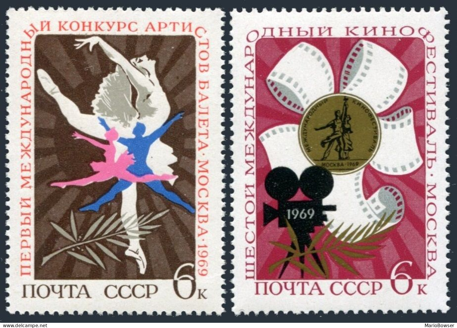 Russia 3602-3603 2 Sets, MNH. Mi 3629-3630. Film Festival In Moscow, Balet, 1969 - Neufs